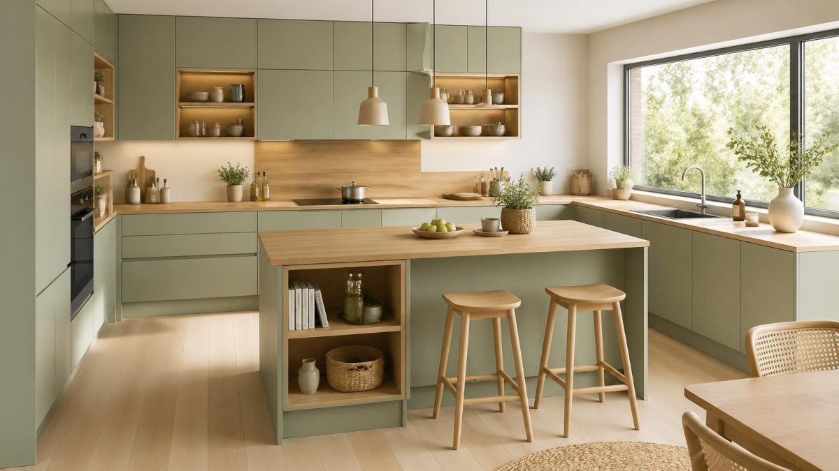 Cuisine vert sauge et bois, l’association douce qui réchauffe une pièce ...