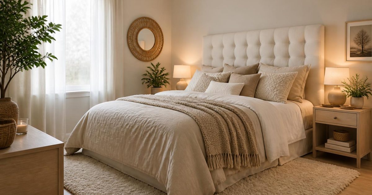 Créer une chambre cocooning beige et blanc sans tomber dans une déco fade
