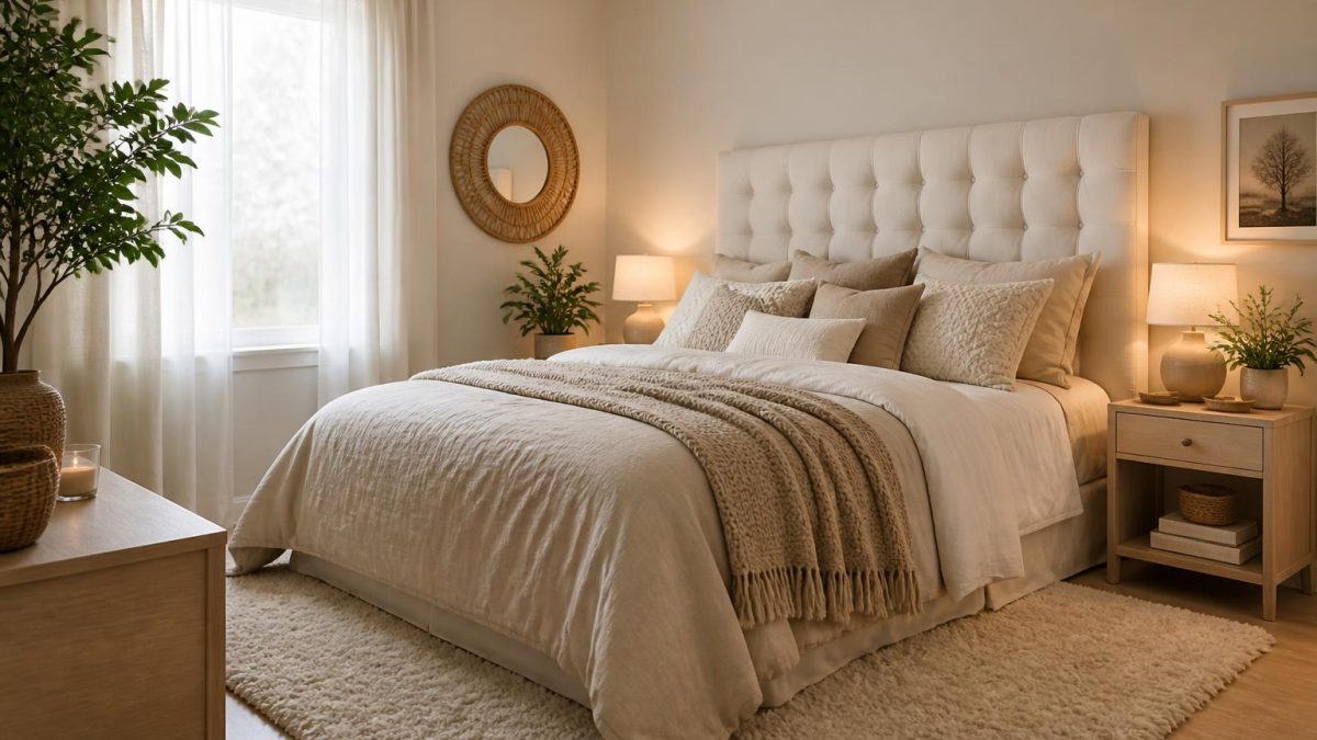 découvrez comment créer une chambre cocooning beige et blanc chaleureuse et élégante, sans jamais tomber dans une décoration fade grâce à nos astuces et conseils déco.