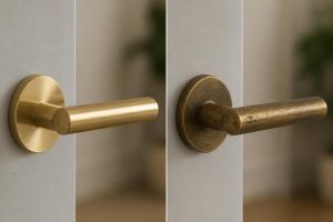 Laiton brossé vs laiton vieilli sur poignées de porte : 24 mois de patine documentés en photos