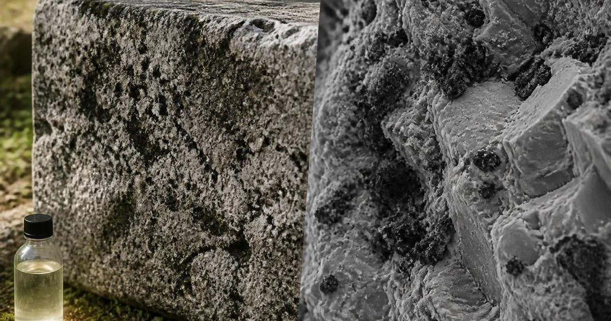 Travertin noirci d’extérieur après 4 ans : l’analyse au microscope qui a identifié le bon décapant