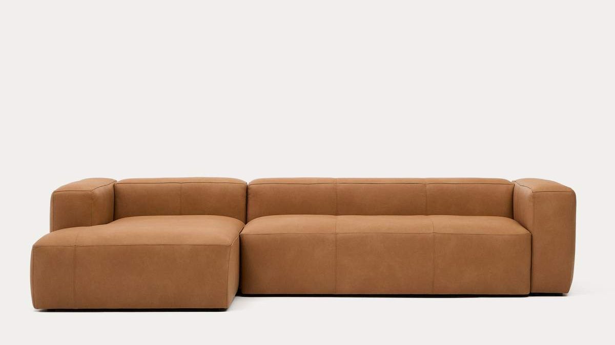 Canapé Blok 4 places cuir marron — Kave Home