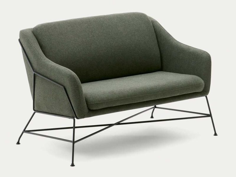 Canapé Brida 2 places en tissu vert avec structure acier noir — Kave Home