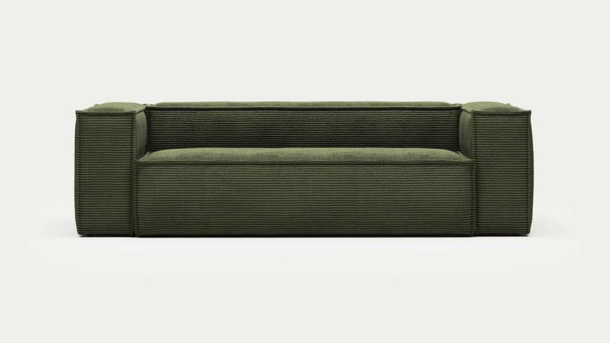 Canapé Blok 3 places en velours côtelé épais vert 240 cm