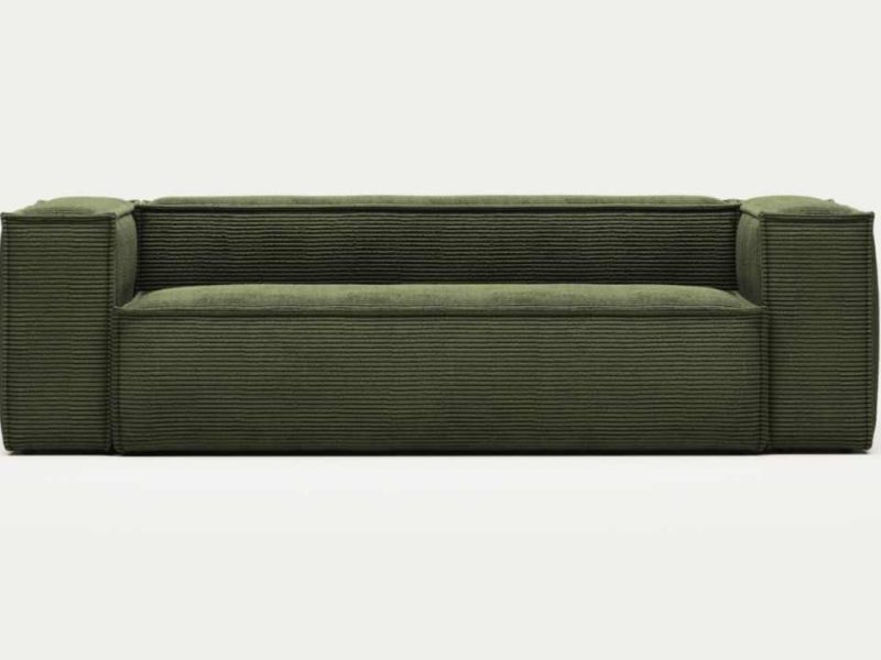 Canapé Blok 3 places en velours côtelé épais vert 240 cm