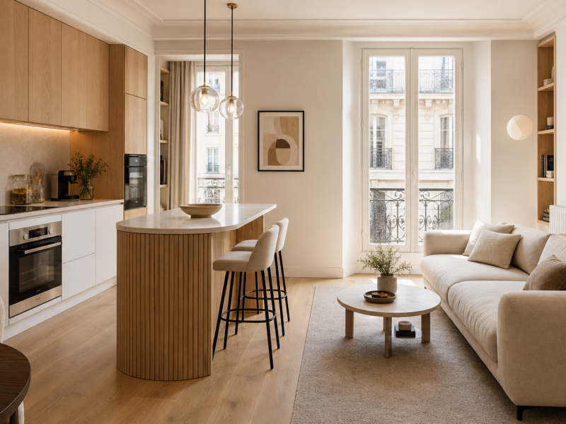 Une cuisine ouverte sur salon de 25 m2, les bonnes idées pour gagner en espace et en style