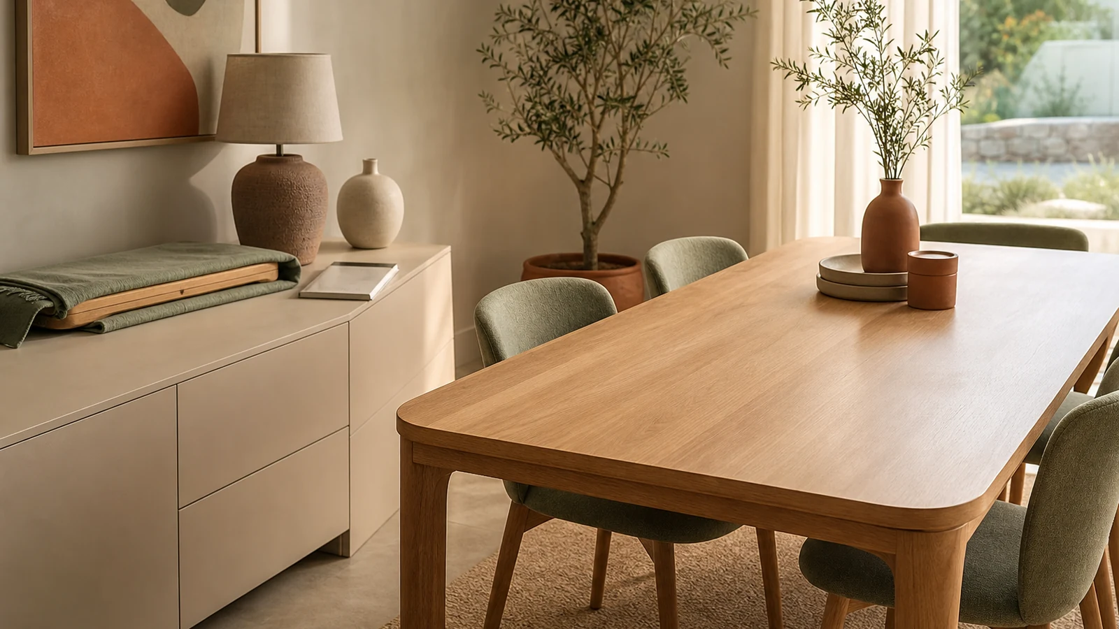 Table fermée avec rallonge séparée protégée et notice à proximité