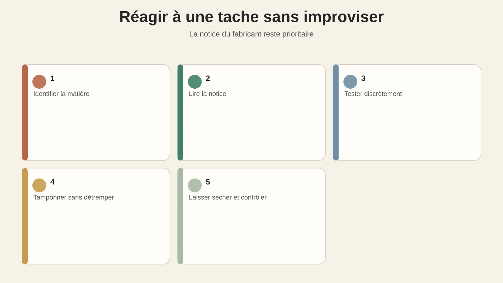 Étapes prudentes face à une tache
