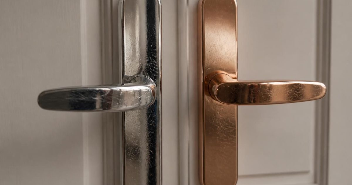 Inox brossé miroir vs PVD or rose : test rayures clés et anneaux sur poignées d’entrée