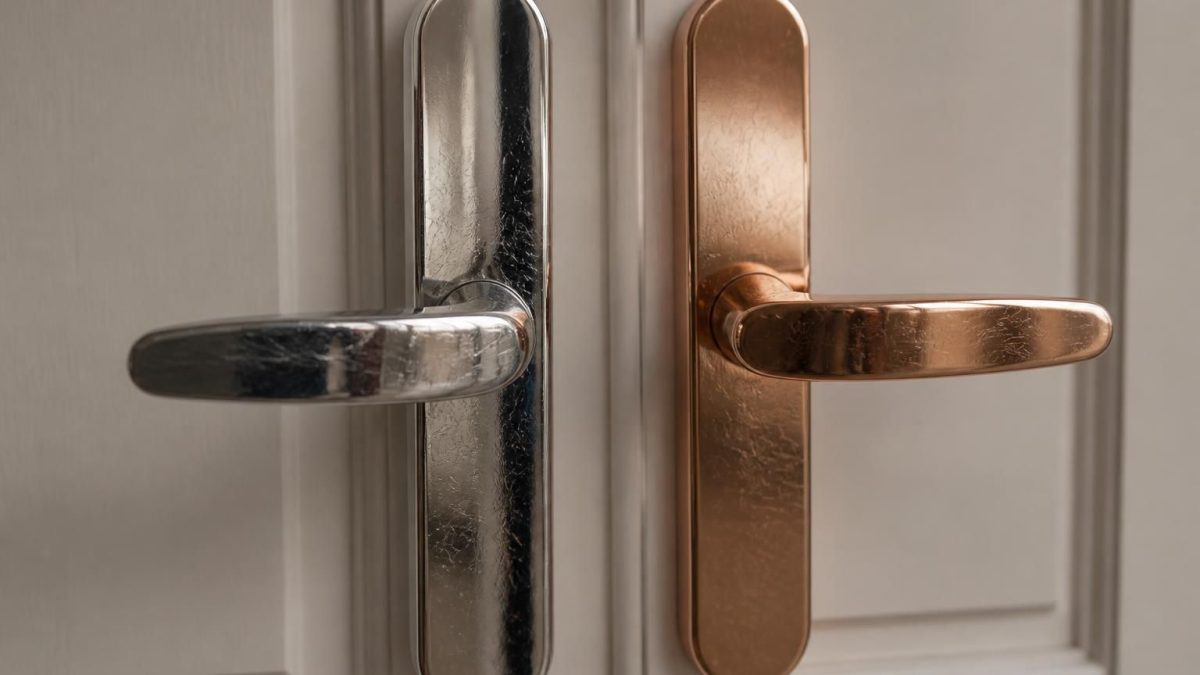comparaison entre inox brossé miroir et pvd or rose : test de résistance aux rayures de clés et anneaux sur poignées d'entrée pour choisir la meilleure finition.