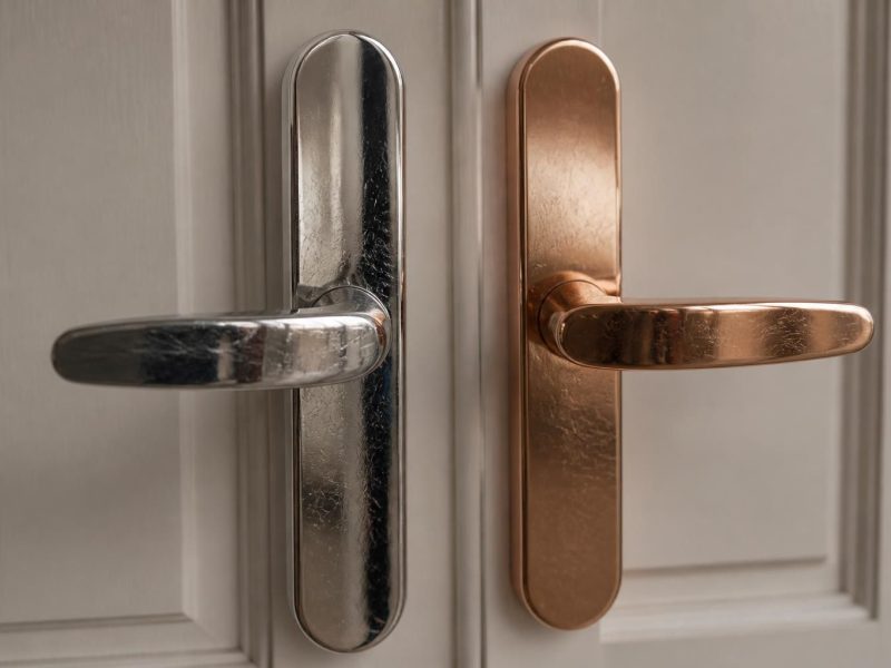 Inox brossé miroir vs PVD or rose : test rayures clés et anneaux sur poignées d&rsquo;entrée