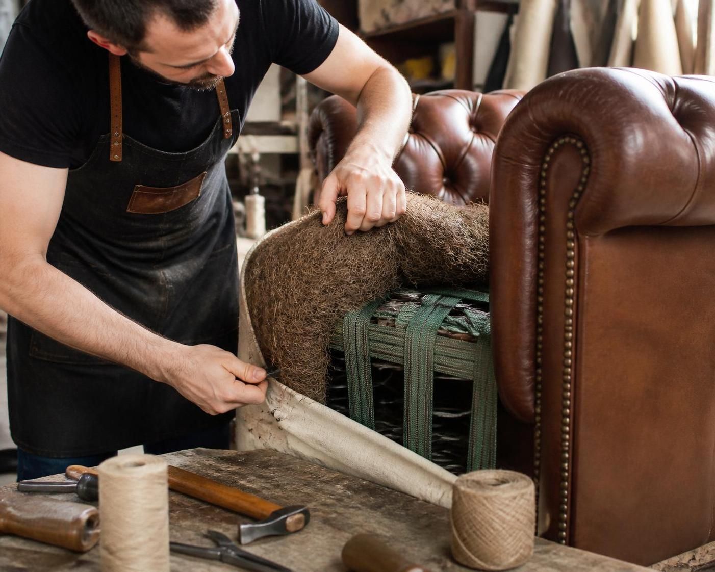 découvrez le récit unique d'un canapé chesterfield revisité deux fois en 5 ans, comparant le travail d'un tapissier décorateur traditionnel et la restauration en upholstery industrielle.
