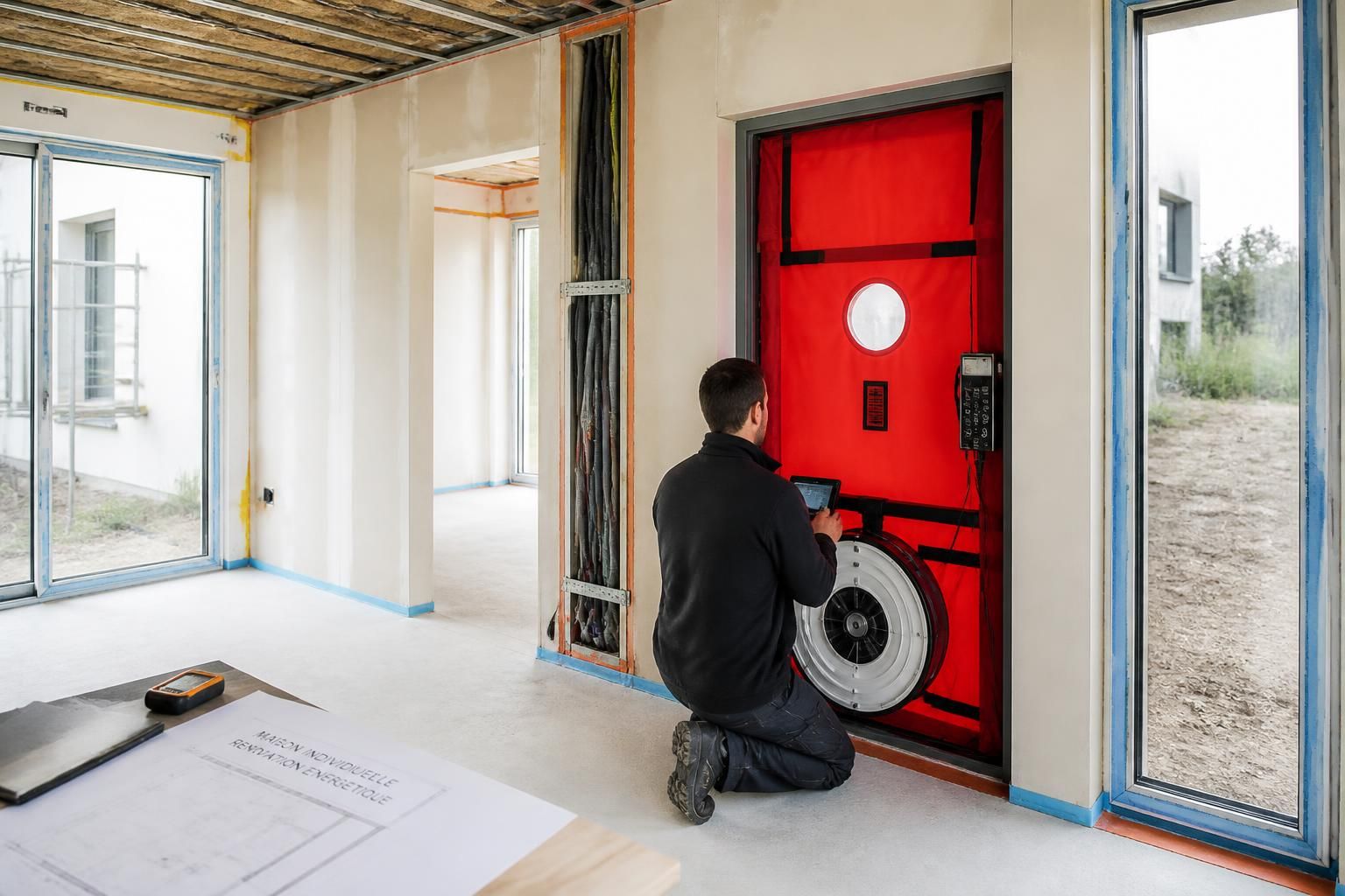 découvrez comment un test d'infiltrométrie blower door avant/après a permis de réduire les fuites de 47%, et quel poste a fait toute la différence dans l'efficacité énergétique.