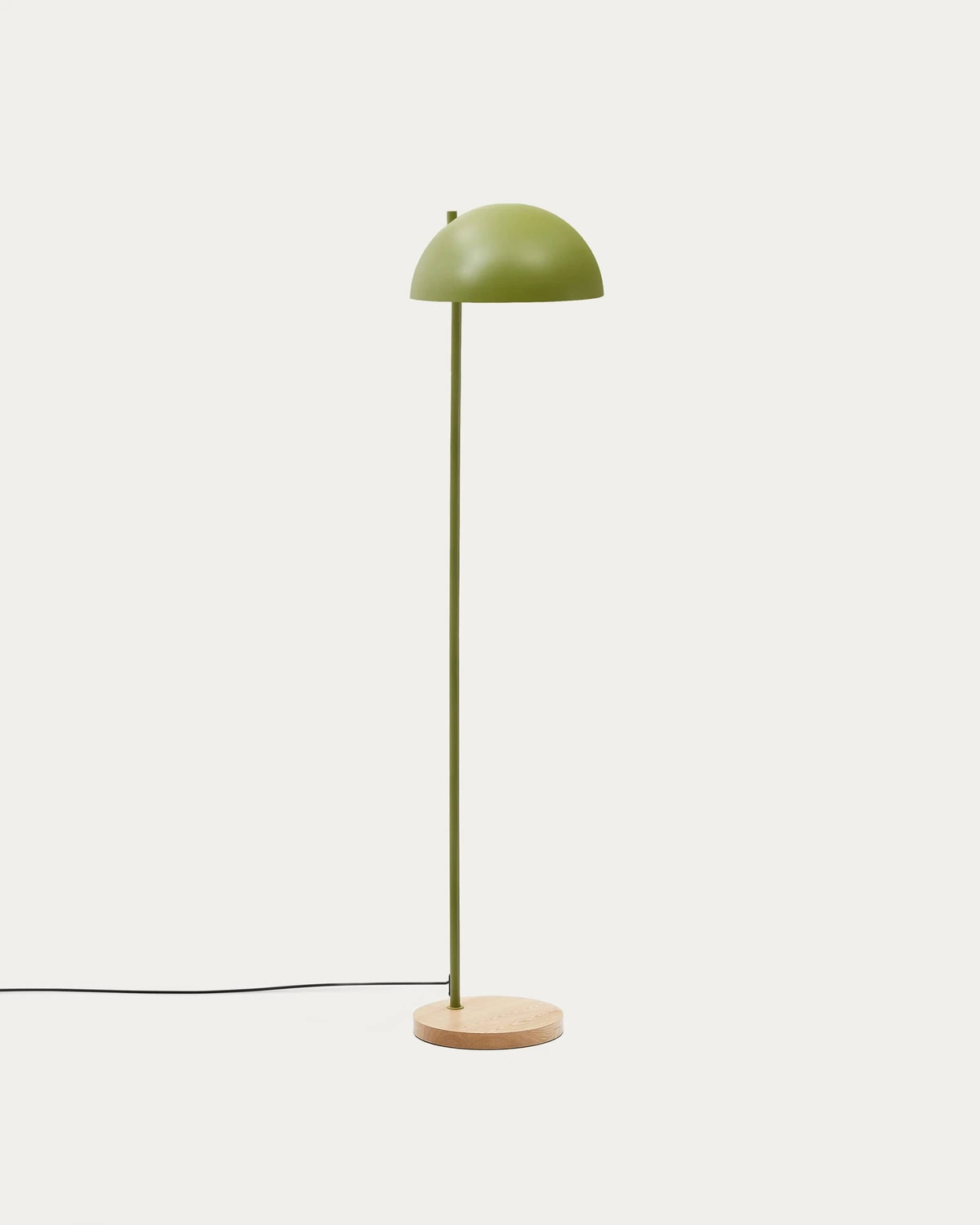 Lampadaire Catlar vert en métal avec base en frêne