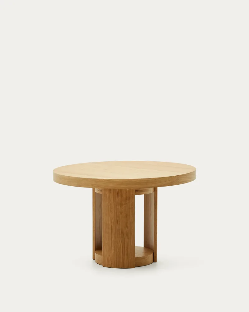 Table ronde extensible Artis en bois et placage de chêne, format fermé 120 cm