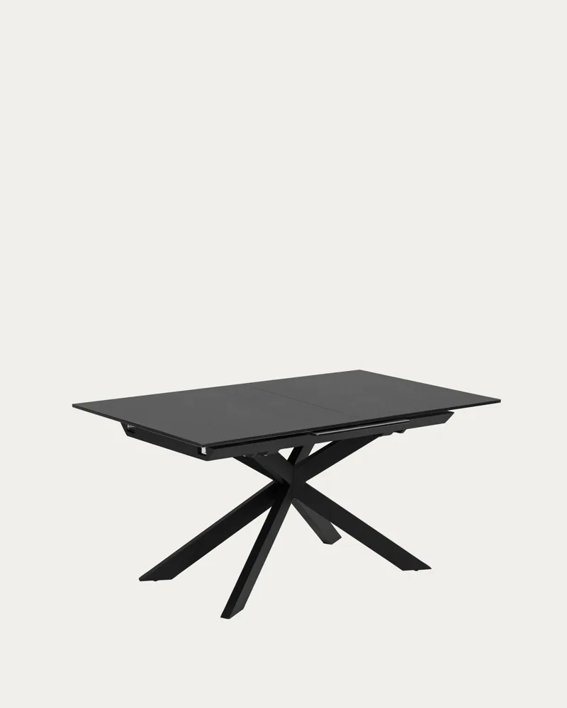 Table extensible Atminda en verre trempé et acier noir, format fermé 160 cm