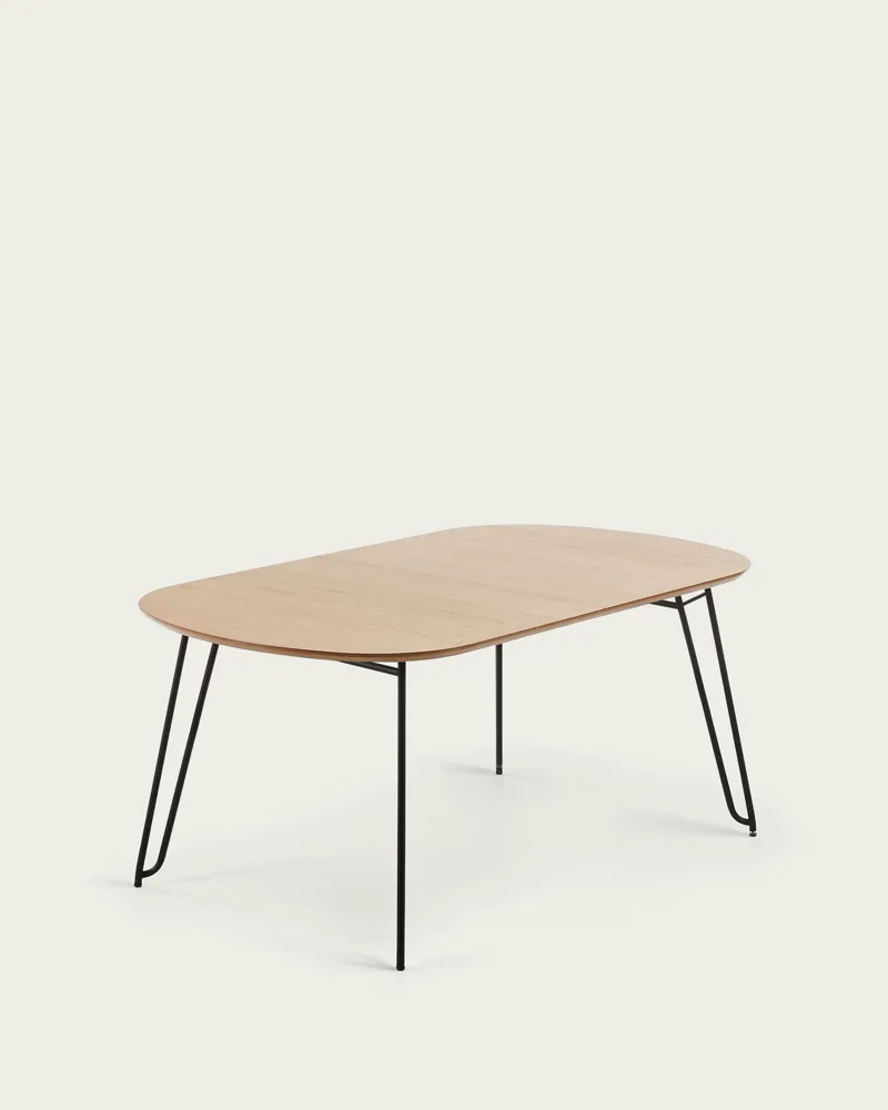 Table extensible Novac en placage chêne et acier noir, format fermé 170 cm