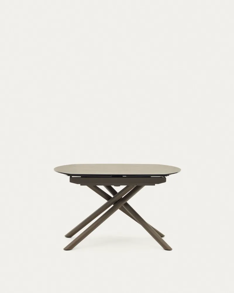 Table extensible Yodalia en grès cérame marron et pieds acier, format fermé 130 cm