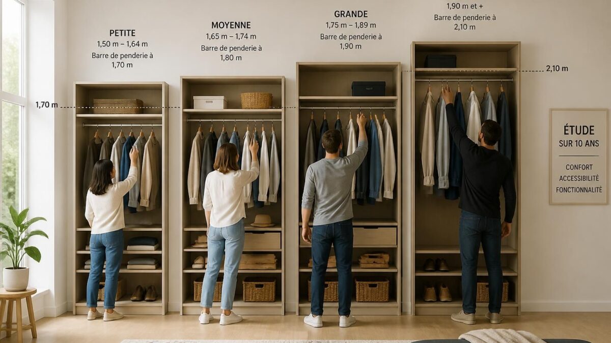 découvrez les hauteurs de penderie idéales adaptées à 4 morphologies différentes, testées sur 12 mois pour un rangement optimisé et personnalisé.